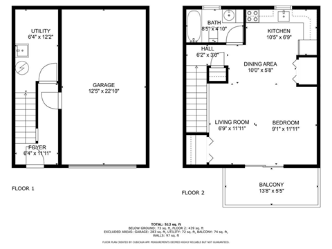 A floor plan of a two-story house with a garage and a balcony.